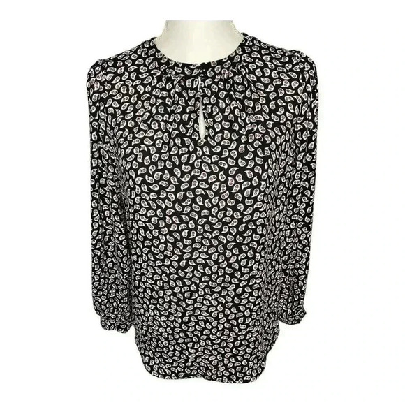 LOFT Tops - Loft Women's XS Black White Red Geometric High Neck Long Sleeve Top‎